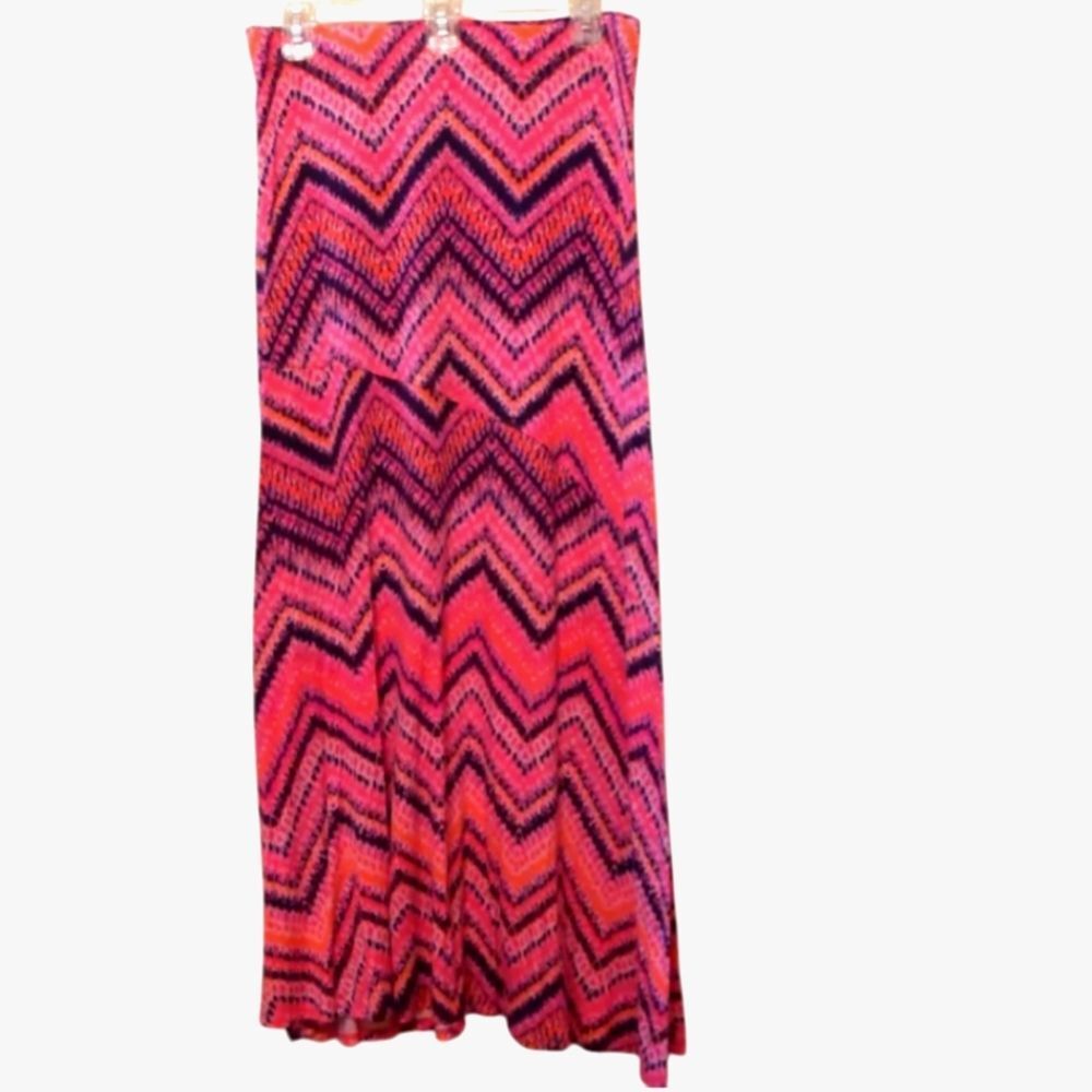 Maxi Skirt Boho Stretchy Pink Colorful Chevron Flowy Medium